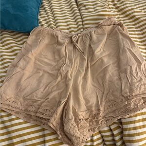 aerie Beige Lace-Trim Sleep Shorts